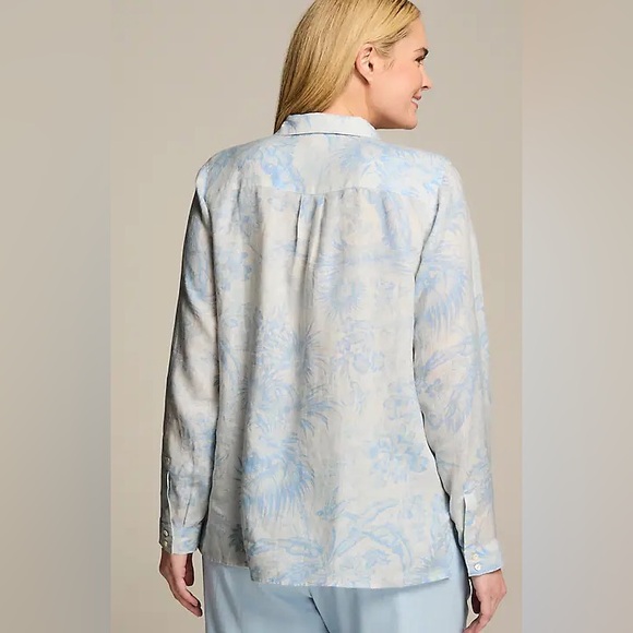 J. Jill Everyday Linen Button-Front Shirt 100% Linen Blue Floral Blouse Size XL - Picture 3 of 16